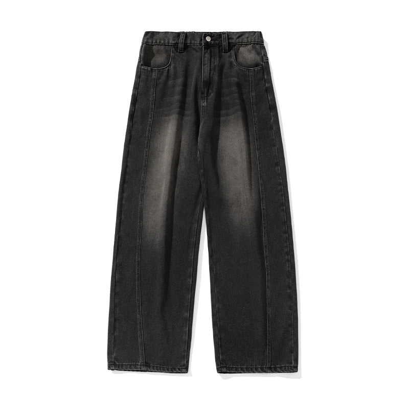 Vintage Washed Oversized Denim Pants Men Split Structure Knife Pants Trendy Loose Long Pants