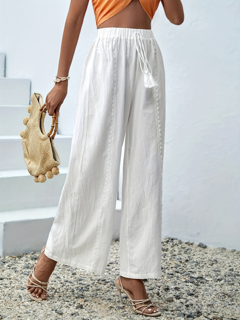 Loose tassel wide leg pants