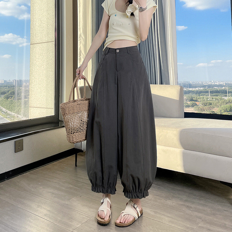 Flared Ankle-Length Pants for Women, Loose Fit, High Waist, Flowy Wide Leg Lantern Pants, Lightweight Summer Style