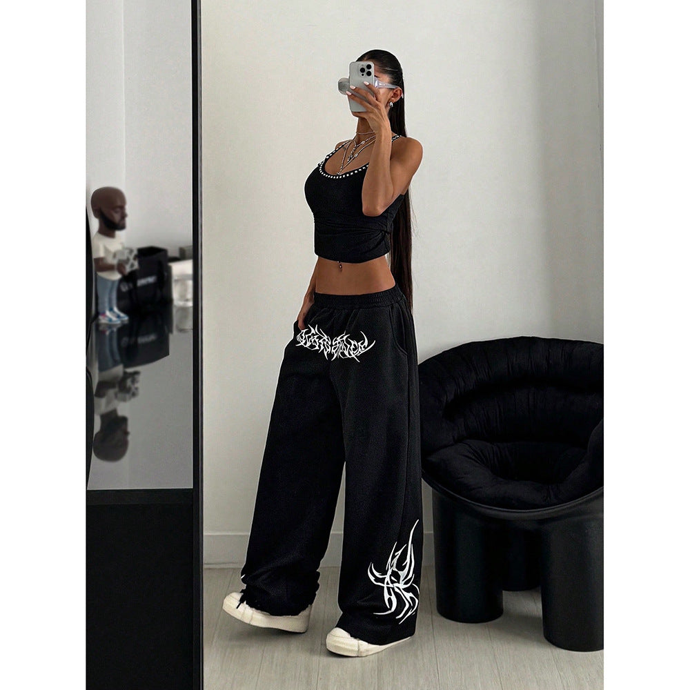 Hip Hop Street Dance Jazz Dance Casual Pants for Women, Loose Fit, Versatile, Retro Trendy Brand, Drawstring Sport Long Pants