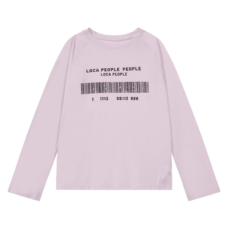 Light pink raglan sleeves with letter printed long sleeved T-shirt for women