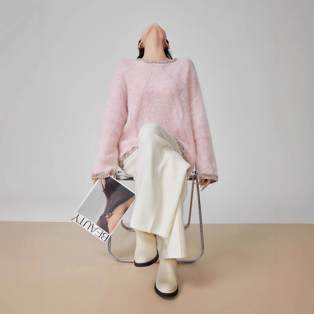 Round neck pullover sweater women's top