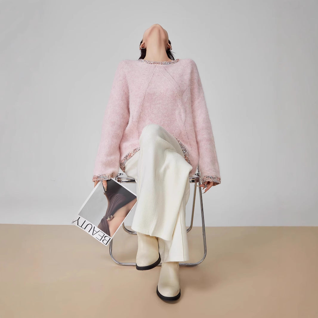 Round neck pullover sweater women's top