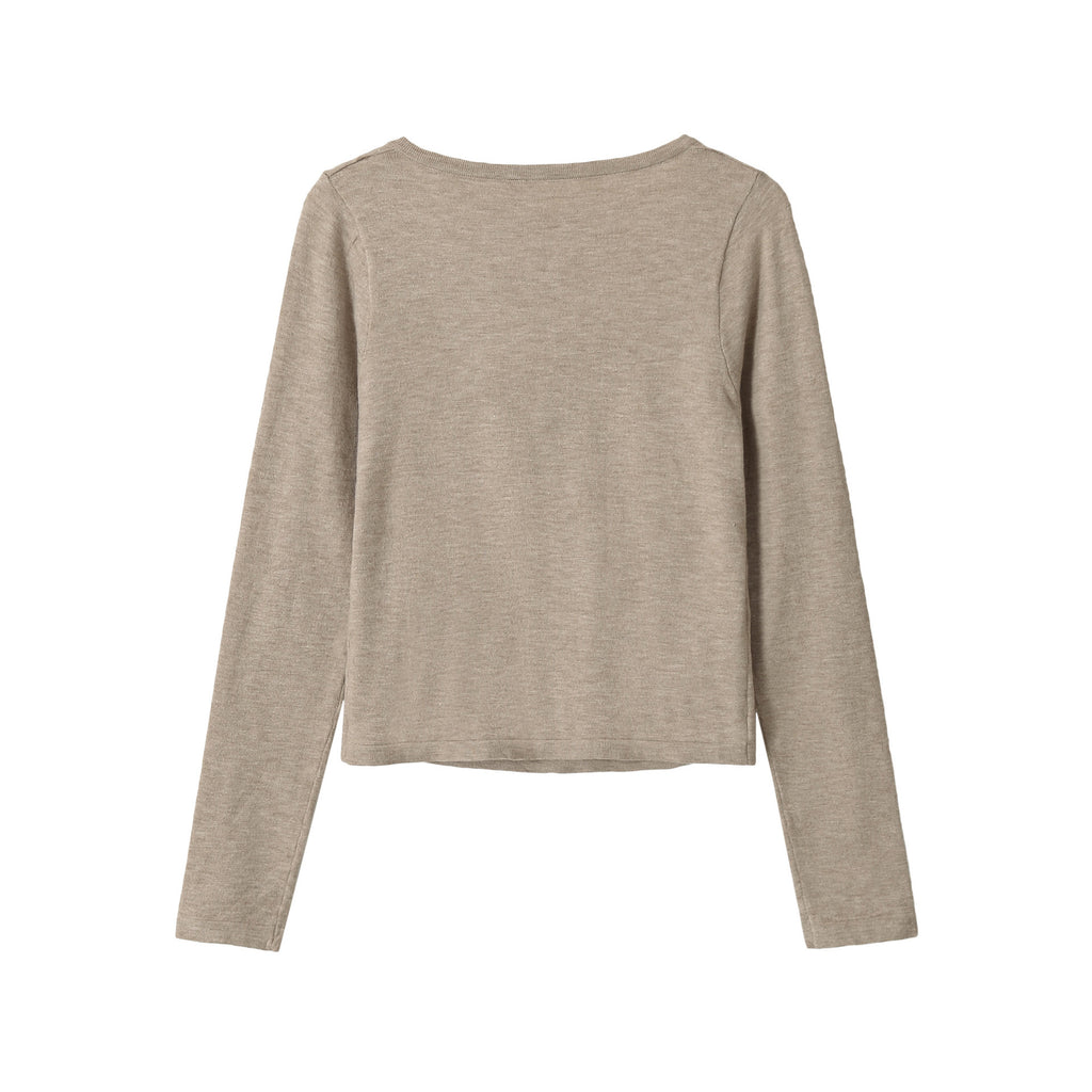 Long sleeved V-neck lace patchwork top