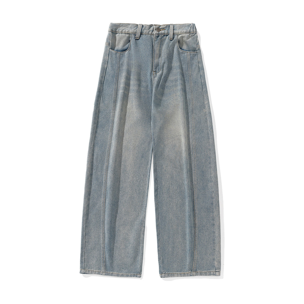 Vintage Washed Oversized Denim Pants Men Split Structure Knife Pants Trendy Loose Long Pants