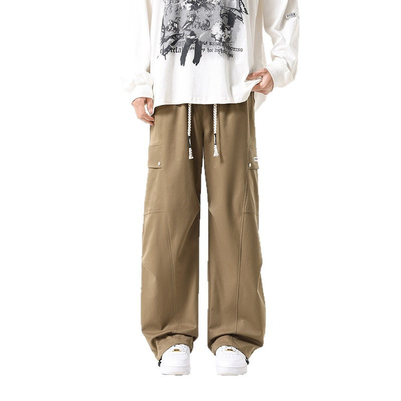 Spring and Autumn Trendy Men's Fashion Patch Pocket Cargo Pants, Plus Size, Loose Fit, Casual Sporty Trousers