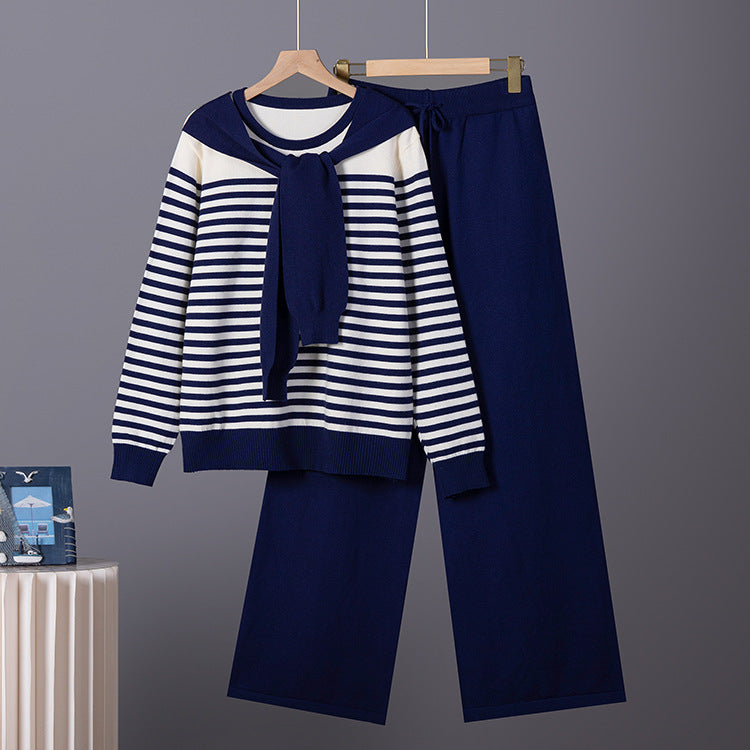 Loose striped long sleeved top and pants set