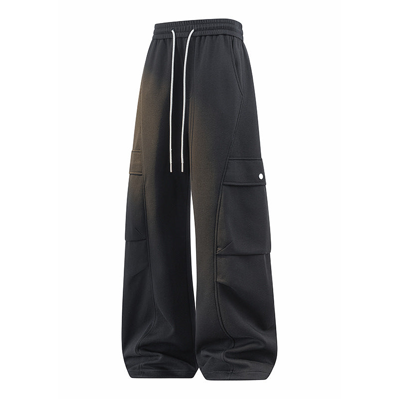 New Men's Cargo Casual Pants, Knife-Edge Flat-Crotch Pants Heavyweight Cotton Trousers, High-Quality Patchwork Straight Leg, Loose Fit