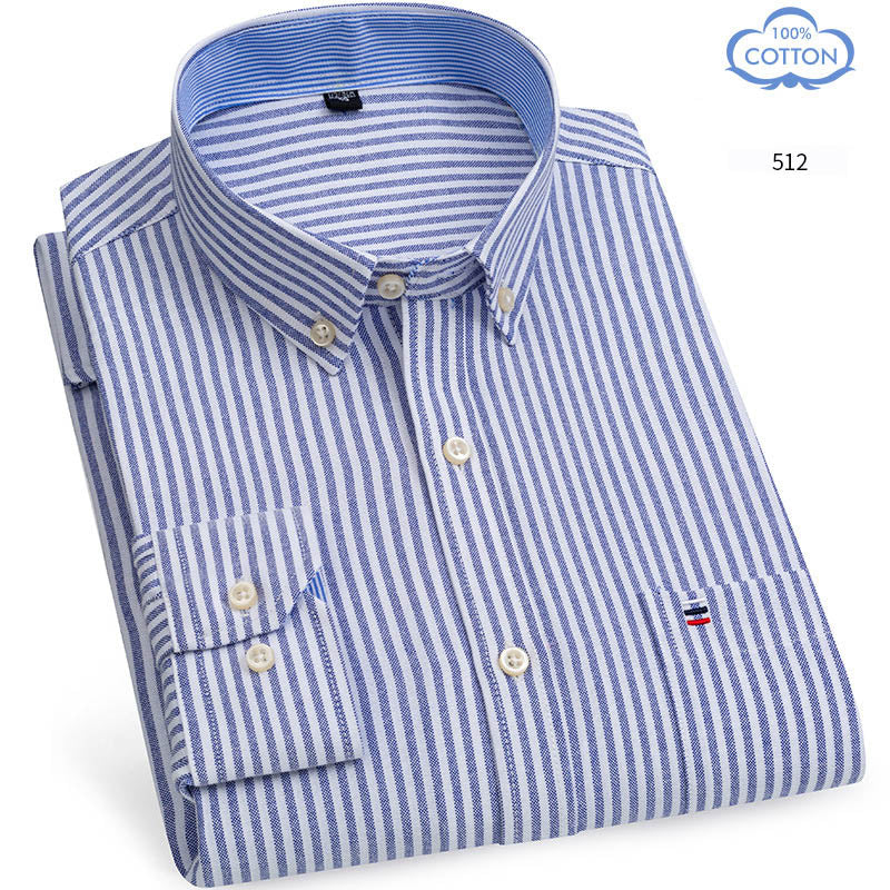 Spring Middle Aged And Elderly Mens Pure Cotton Oxford Spun Long Sleeved Shirt Loose Casual Large Thick All Cotton Shirt