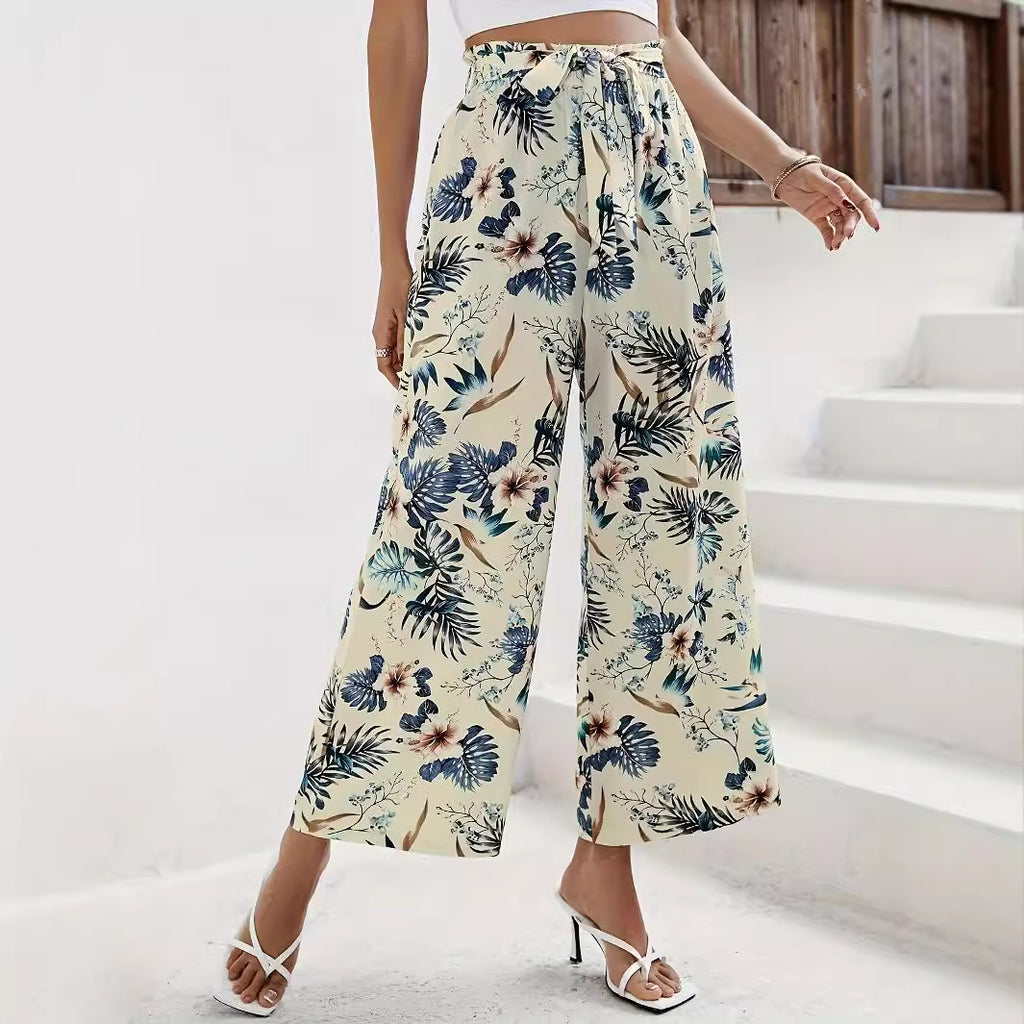 Lace up wide leg pants