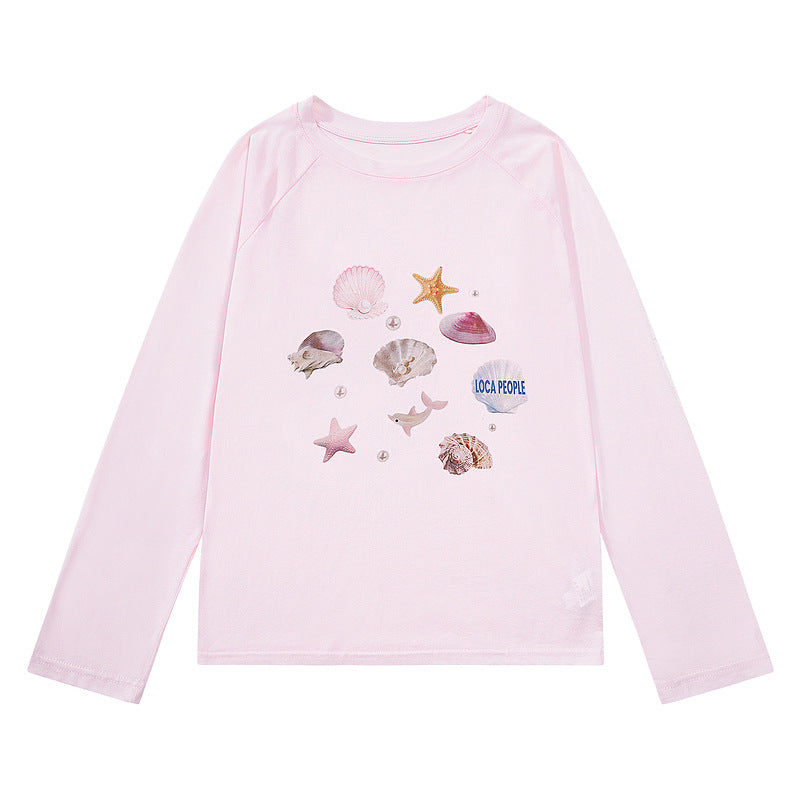 Peach Pink Shoulder Insert Round Neck Long Sleeve Top