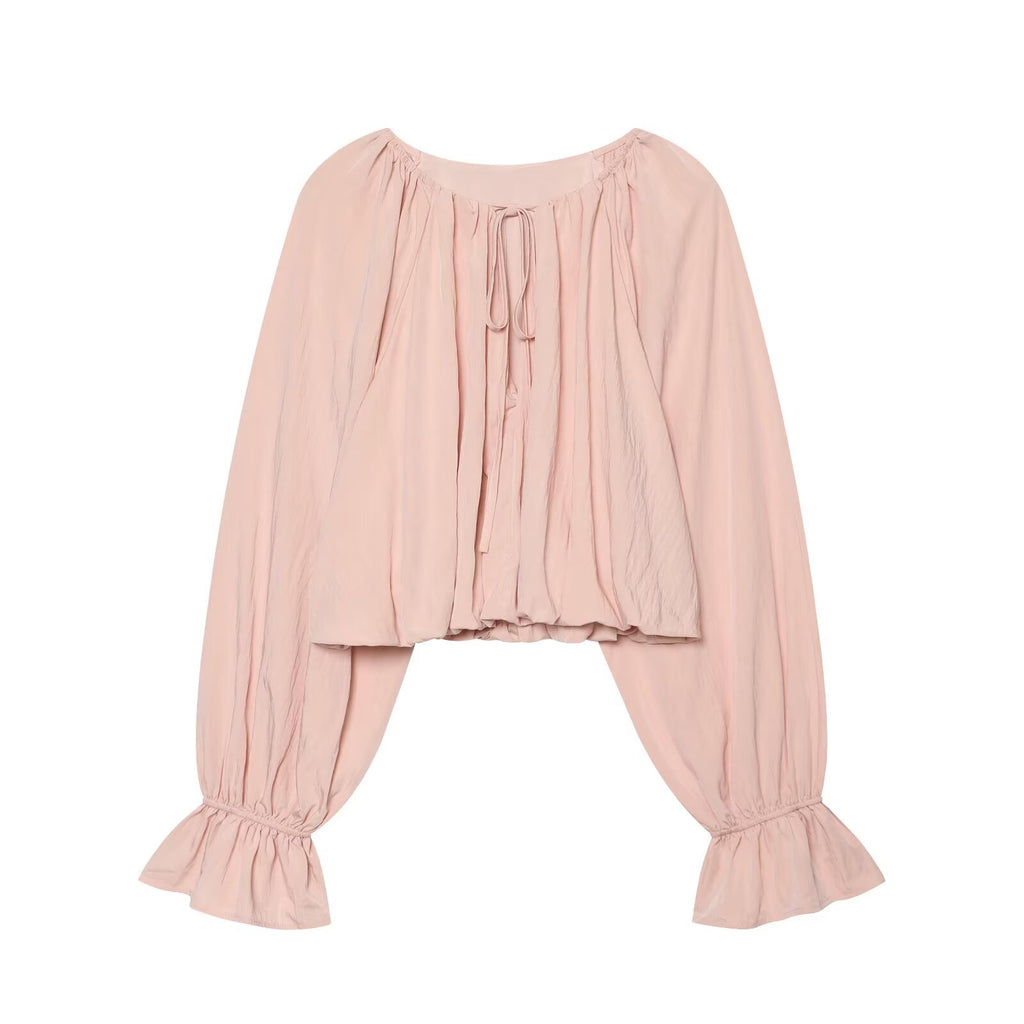 Round neck lace up top