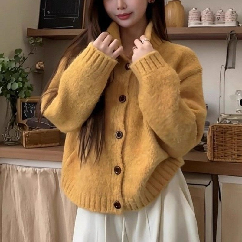 Solid color sweater jacket for women in autumn and winter