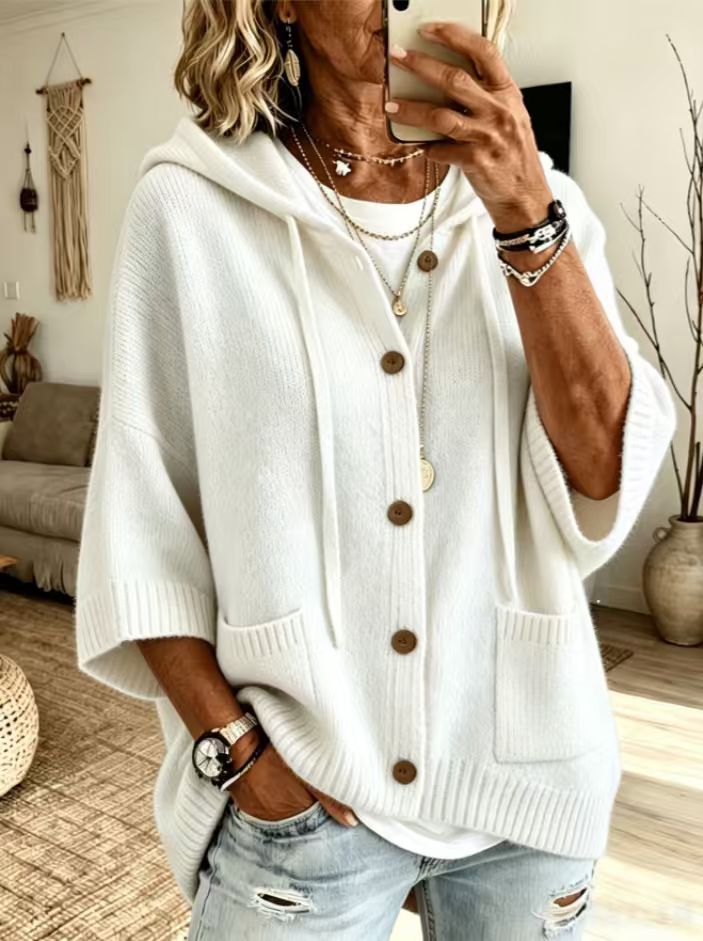 Hooded sweater cardigan solid color casual jacket for women