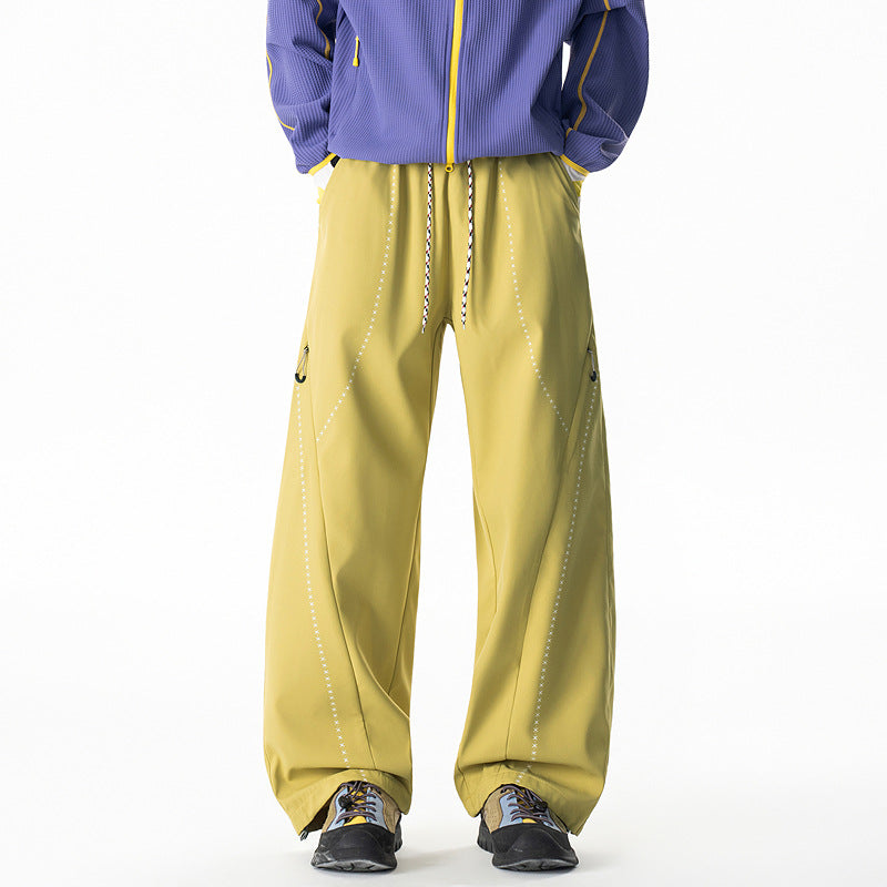 Summer Topstitch Design Quick-Dry Casual Pants, Unisex Straight Loose Fit Outdoor Hiking Windbreaker Trousers