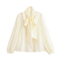 Loose bow tie tied lantern sleeve shirt for women