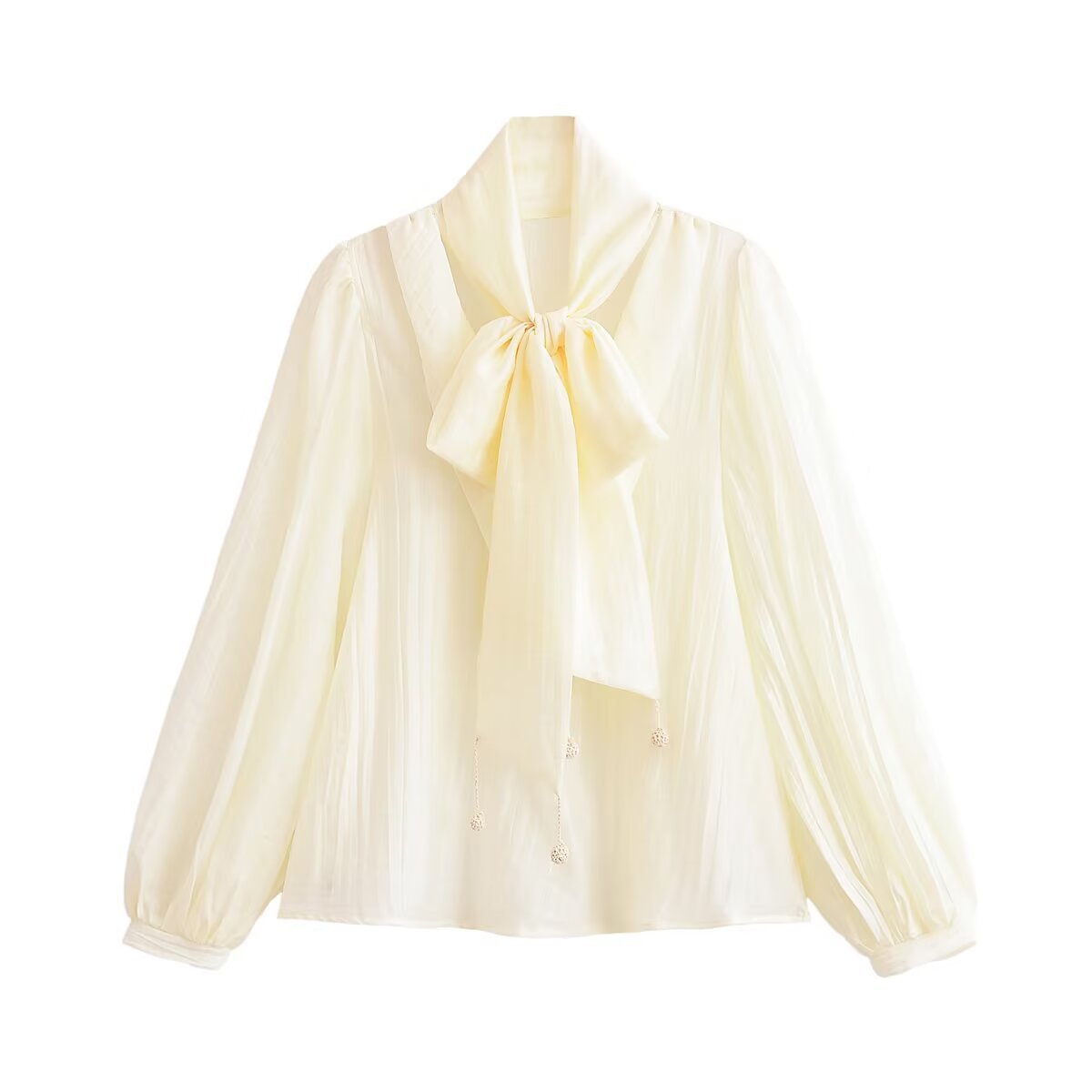Loose bow tie tied lantern sleeve shirt for women