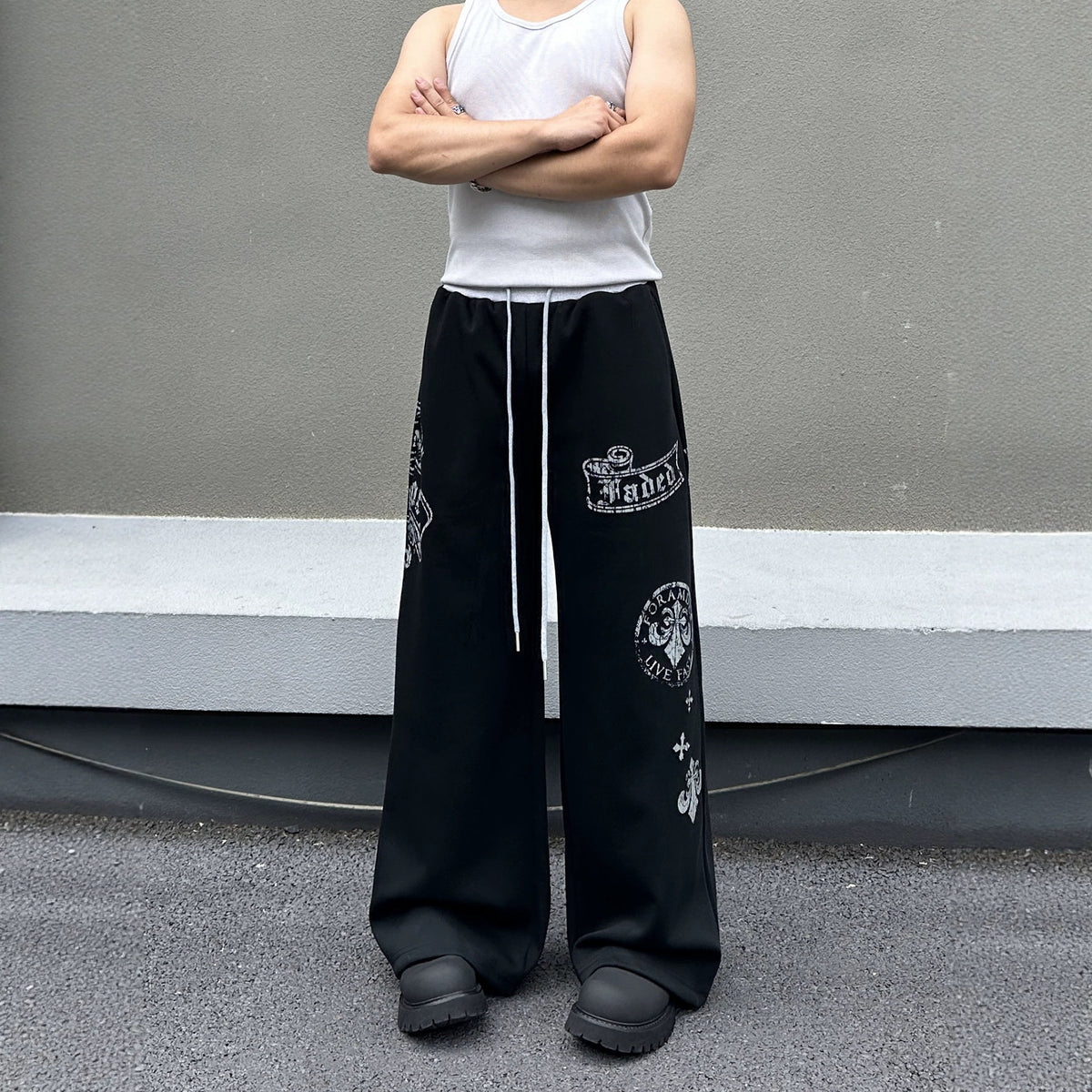 Retro Patchwork Color-Blocking Waistband Casual Pants Men's Printed Sweatpants Fashion Brand Versatile Sport Long Pants