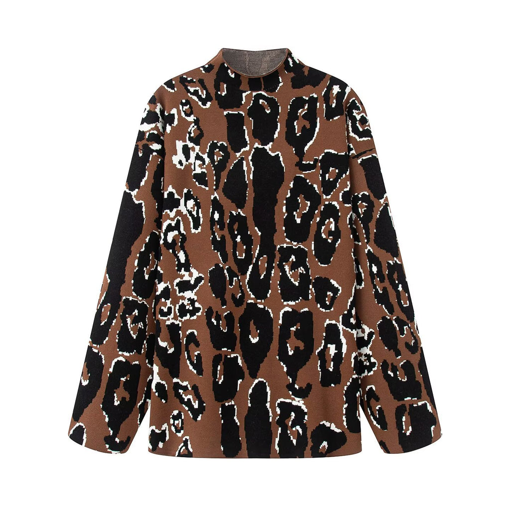 Jacquard high neck leopard print top