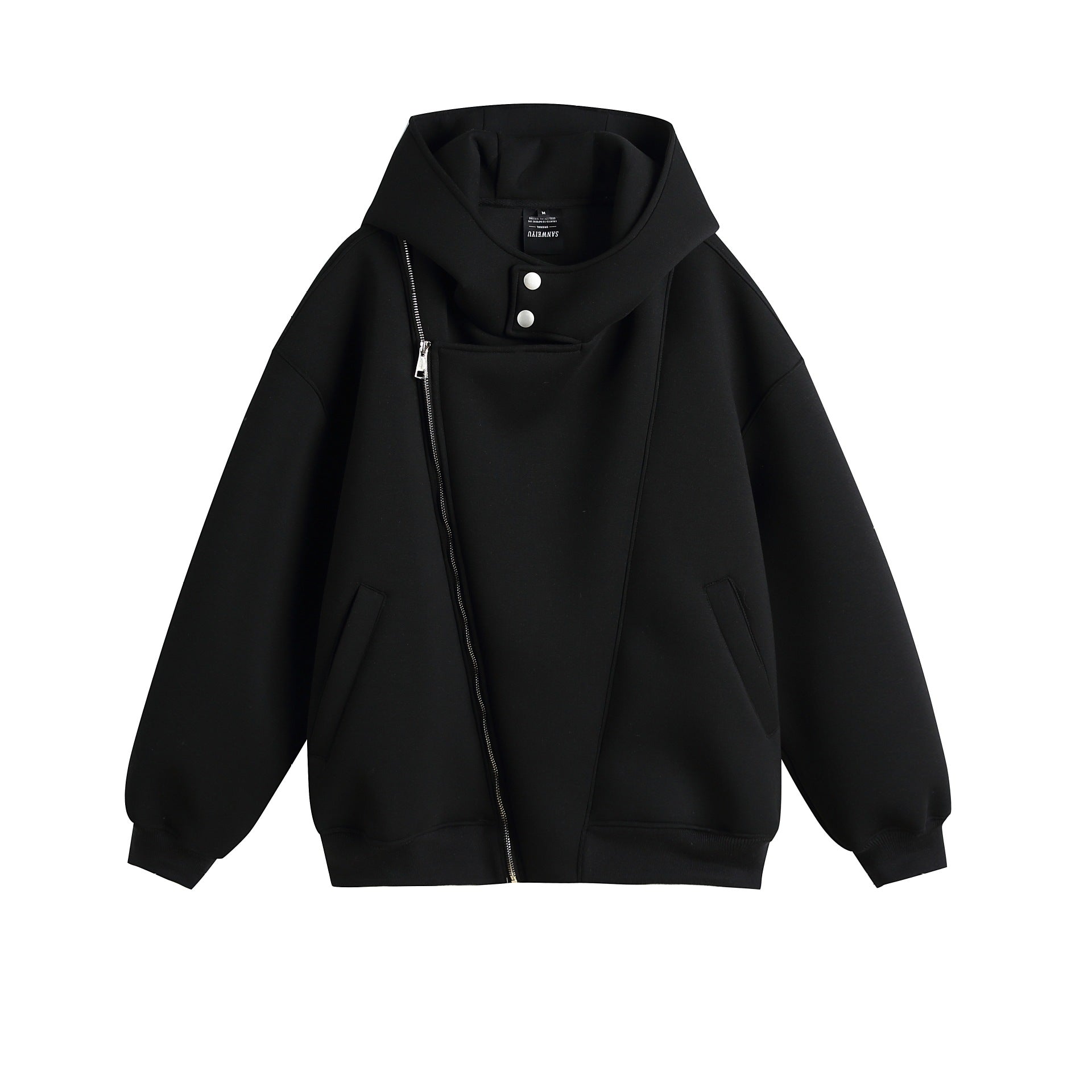 Casual Hooded Zipper Sweatshirt with Asymmetric Design and Unique Details