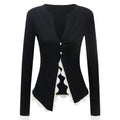 Fake two cardigans lace patchwork V-neck single button T-shirt for women