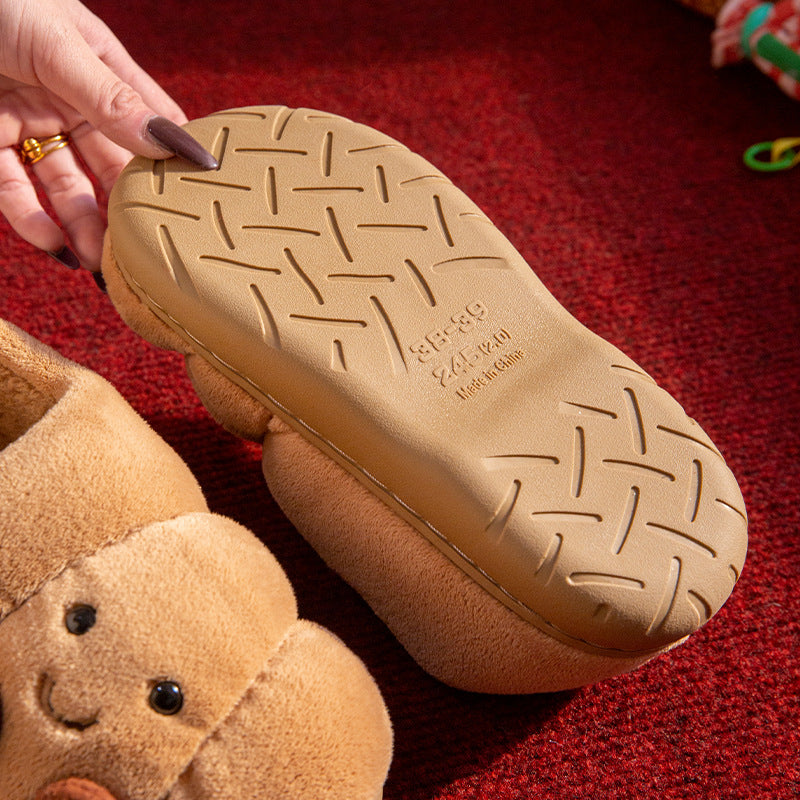 Croissant Cotton Slippers for Women with Covered Heel, Indoor Home Warm Cotton Shoes, Couple Fleece Slippers, Winter Women's Style