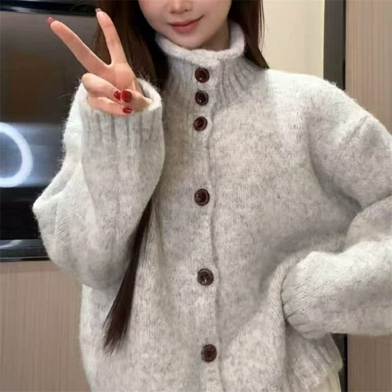 Solid color sweater jacket for women in autumn and winter