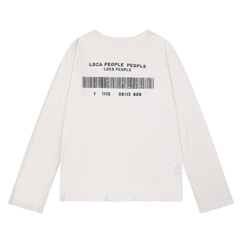 Light pink raglan sleeves with letter printed long sleeved T-shirt for women