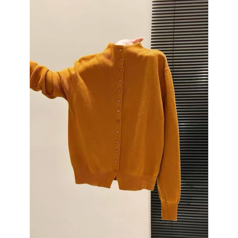 Lazy Style Small Stand Collar Knit Cardigan for Women