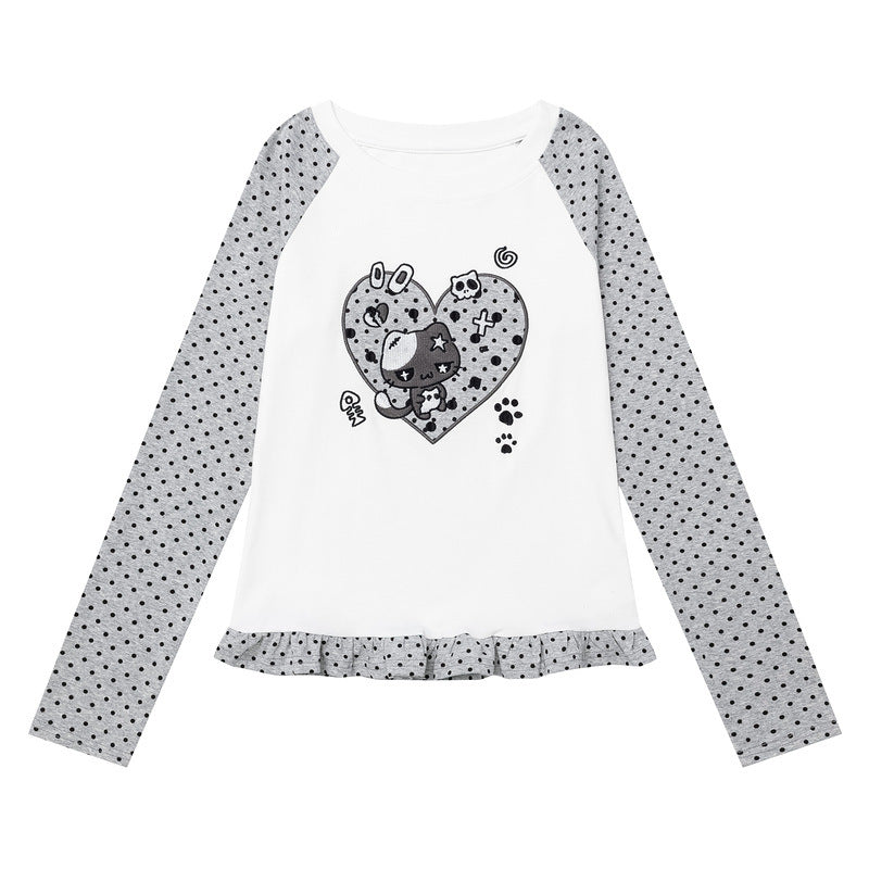 Color blocked polka dot long sleeved top