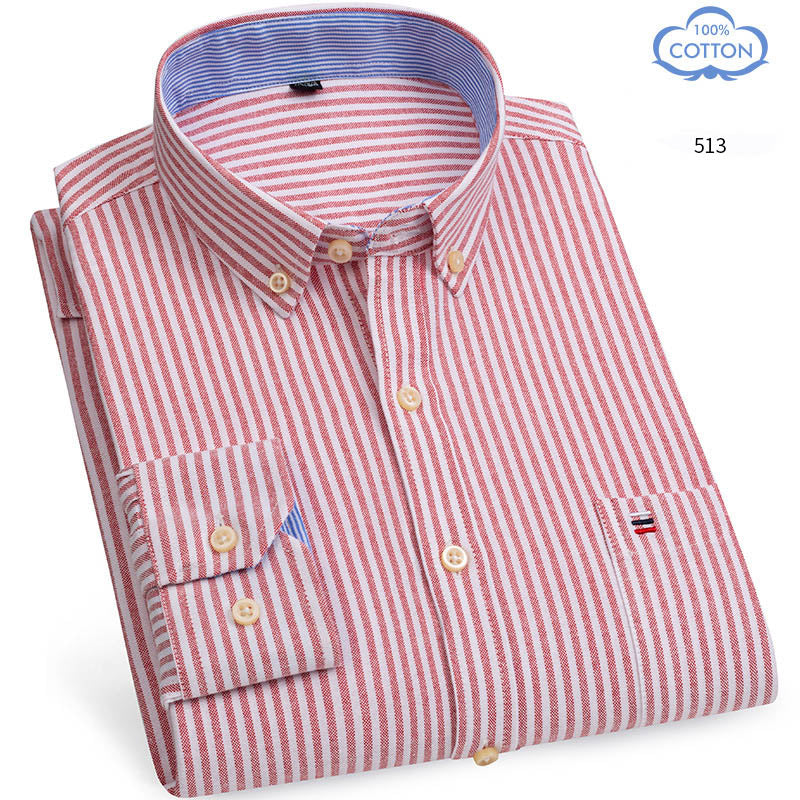 Spring Middle Aged And Elderly Mens Pure Cotton Oxford Spun Long Sleeved Shirt Loose Casual Large Thick All Cotton Shirt
