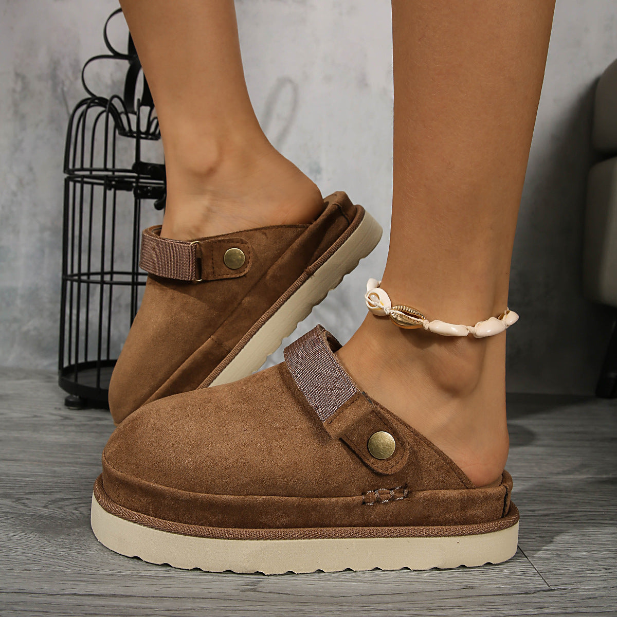 Thick-soled Canvas Slip-On Moccasin-Style Half Slippers for Women