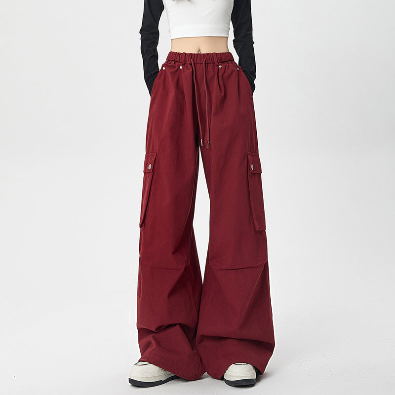 Hiking cargo pants for women, new loose casual wide-leg pants, autumn outdoor washed cotton high-waisted sport pants for women