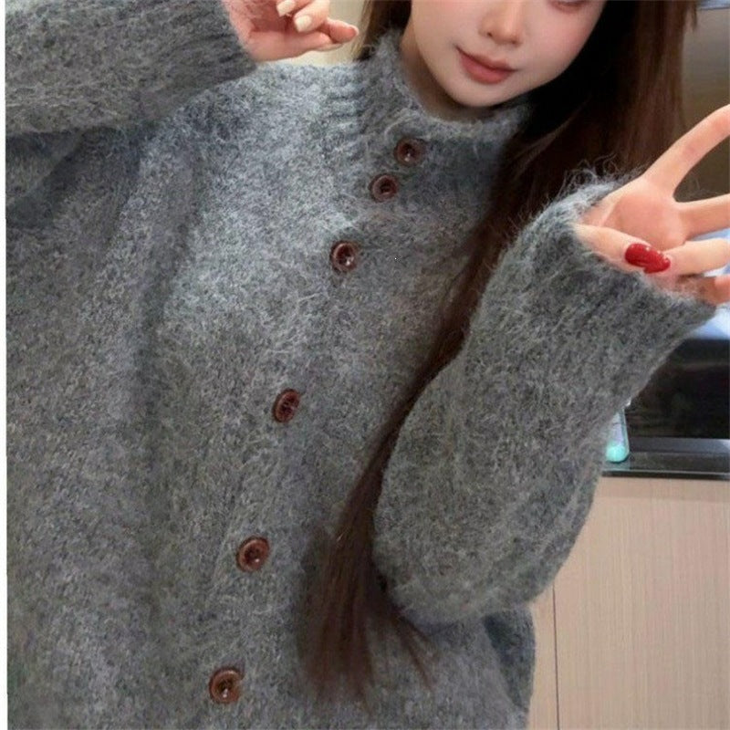 Solid color sweater jacket for women in autumn and winter