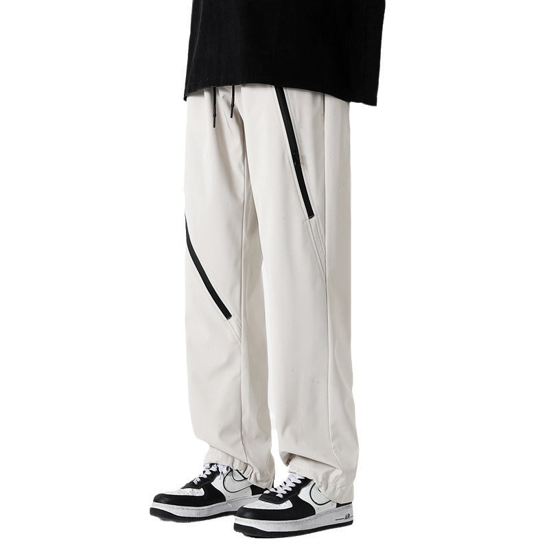 Style Rugged Zipper Hiking Cargo Pants for Men, Spring and Autumn Fashion Outdoor Water-Resistant Loose Casual Trousers