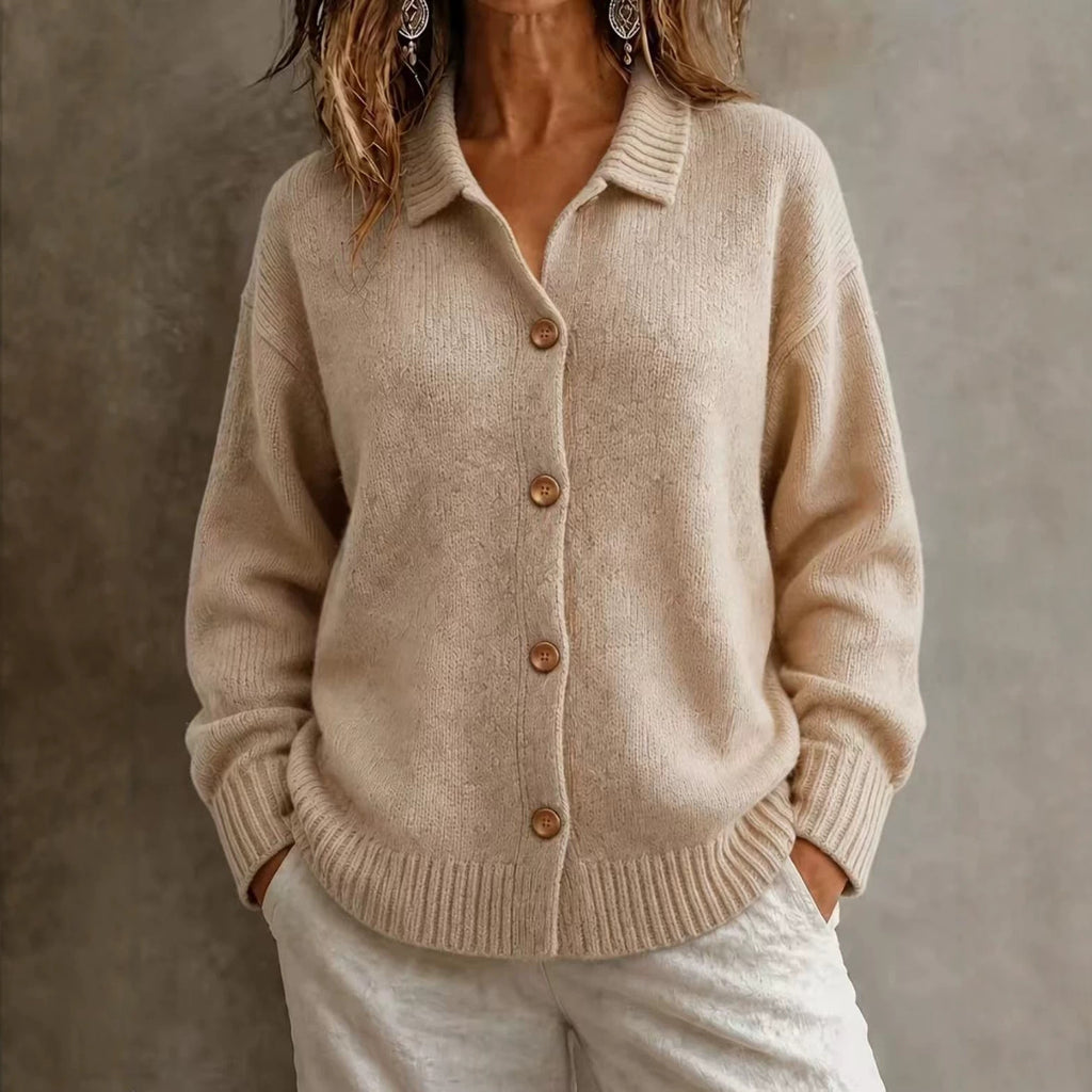 Single breasted long sleeved sweater jacket