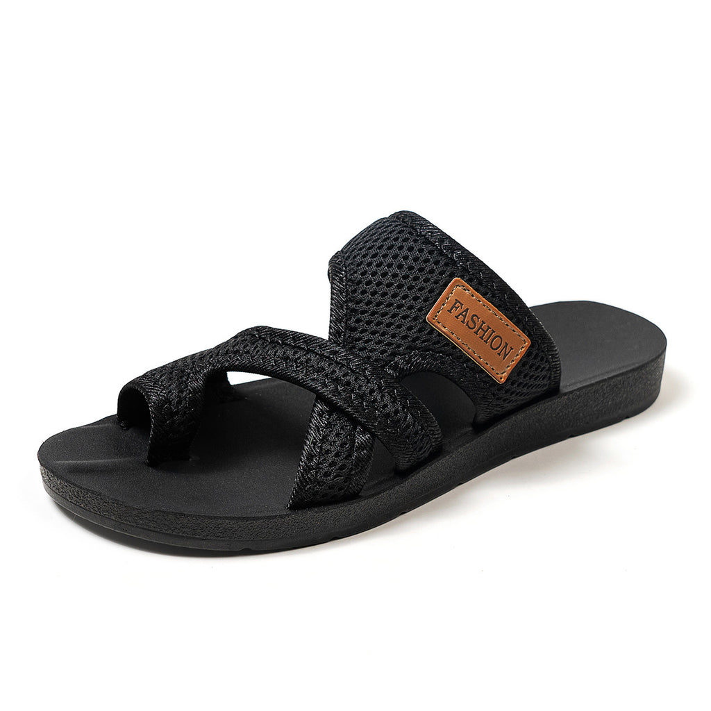 Casual Mesh Breathable Flat Slides for Women, Lightweight Toe-Thru Sandals