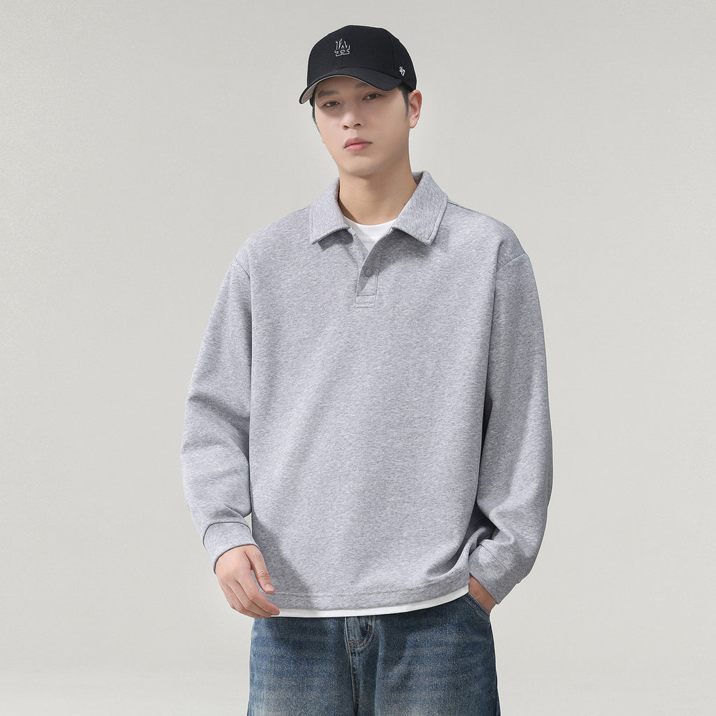 Men's Heavyweight Long Sleeve Fake Two-Piece Polo T-Shirt