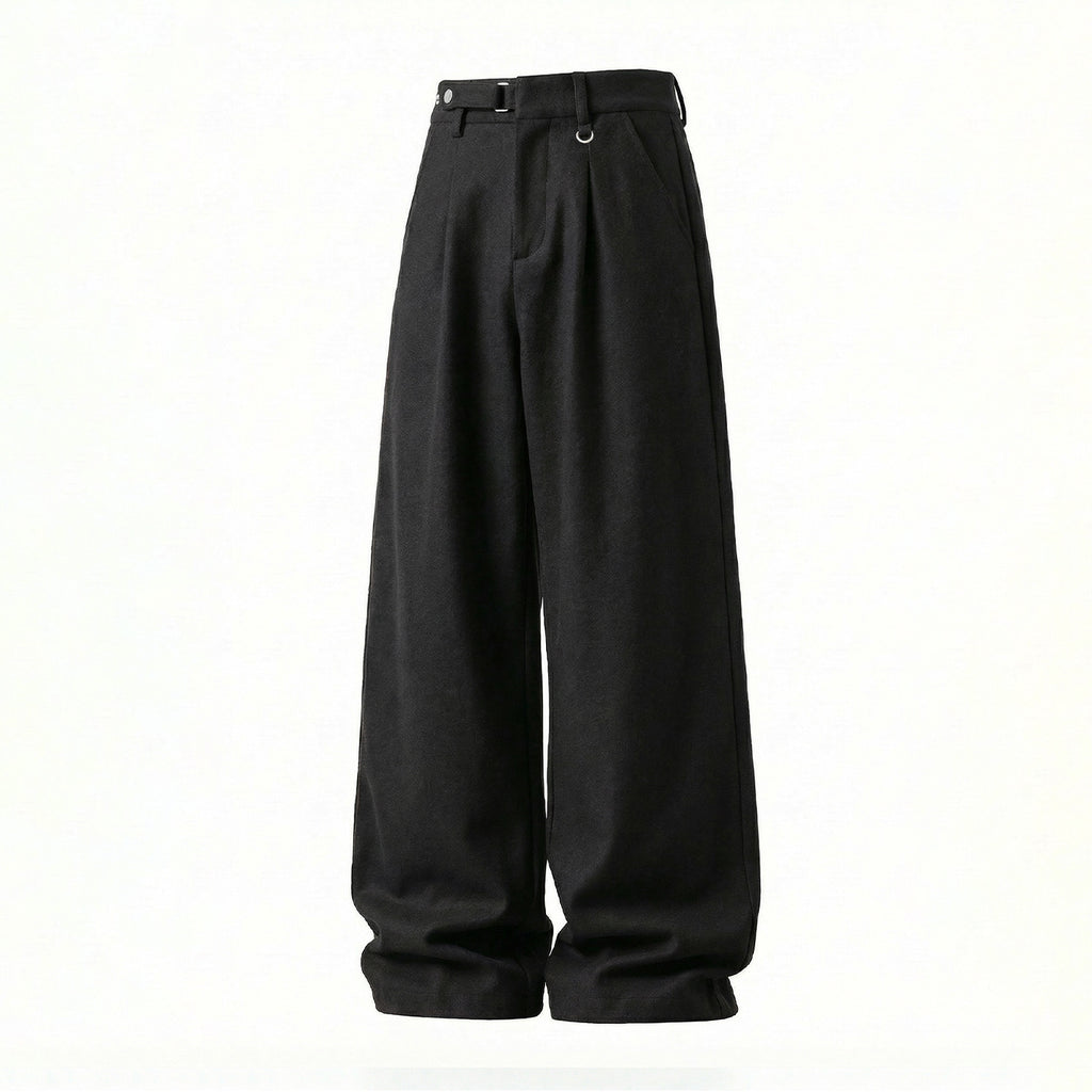 Drapey Trousers for Men, Spring Season, Adjustable Waist, Soft Texture, Loose Fit, Casual Pants with 3D Pleats, Straight Leg Long Trousers