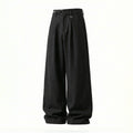 Drapey Trousers for Men, Spring Season, Adjustable Waist, Soft Texture, Loose Fit, Casual Pants with 3D Pleats, Straight Leg Long Trousers