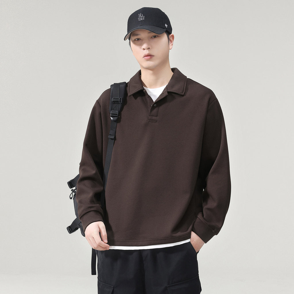 Men's Heavyweight Long Sleeve Fake Two-Piece Polo T-Shirt