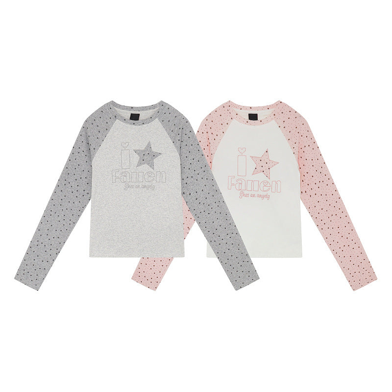 Star printed raglan sleeves with long sleeves for women
