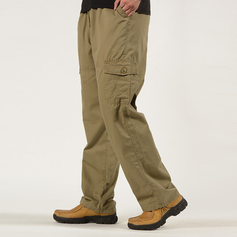 Spring Men's Elastic Waist Pants for Middle-Aged and Elderly Dads, Straight Leg, Loose Fit, Oversized, Plus Size, Casual Trousers, Long Pants