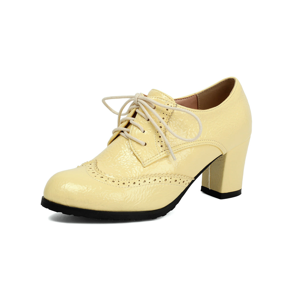 Spring and Autumn Fashion High-Heeled Lace-Up Block Shoes Oversized Lace-Up Brogue Dress Shoes Made to order, ships in 7 days