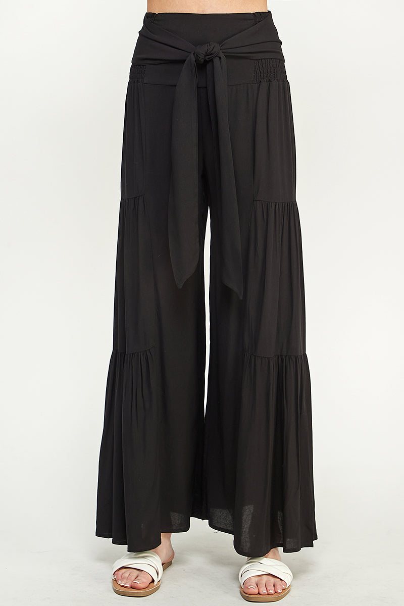 SB0217-1pc-WOVEN SMOCKING WAIST LONG PANTS-$17 (Sample Fir Display)