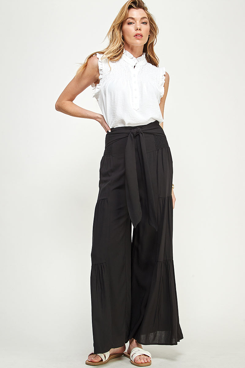 SB0217-1pc-WOVEN SMOCKING WAIST LONG PANTS-$17 (Sample Fir Display)
