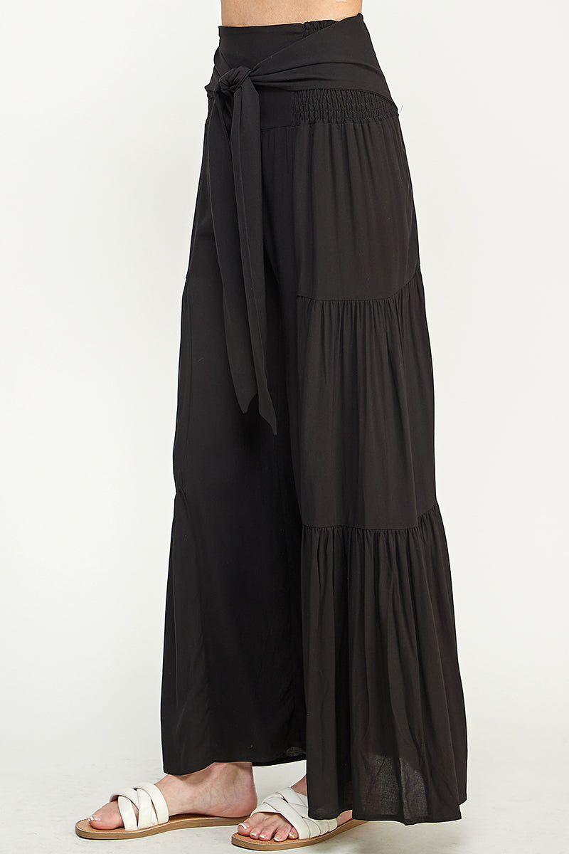 SB0217-1pc-WOVEN SMOCKING WAIST LONG PANTS-$17 (Sample Fir Display)