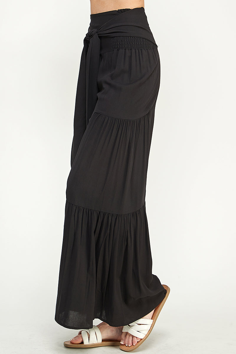 SB0217-1pc-WOVEN SMOCKING WAIST LONG PANTS-$17 (Sample Fir Display)