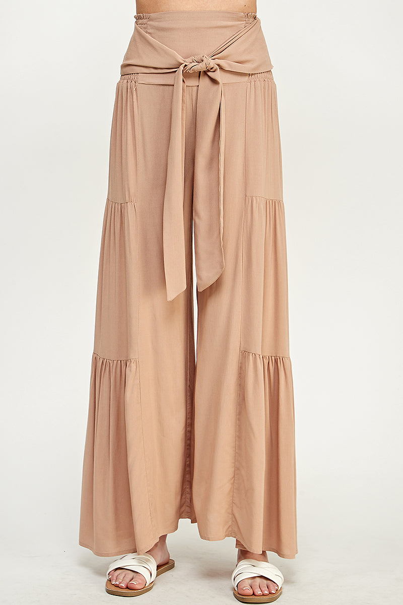 SB0217-1pc-WOVEN SMOCKING WAIST LONG PANTS-$17 (Sample Fir Display)