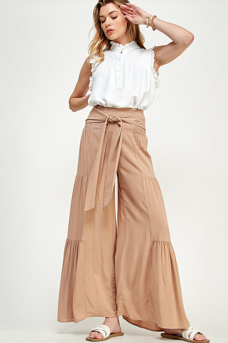 SB0217-1pc-WOVEN SMOCKING WAIST LONG PANTS-$17 (Sample Fir Display)